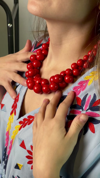 Red Handmade Beads Necklace